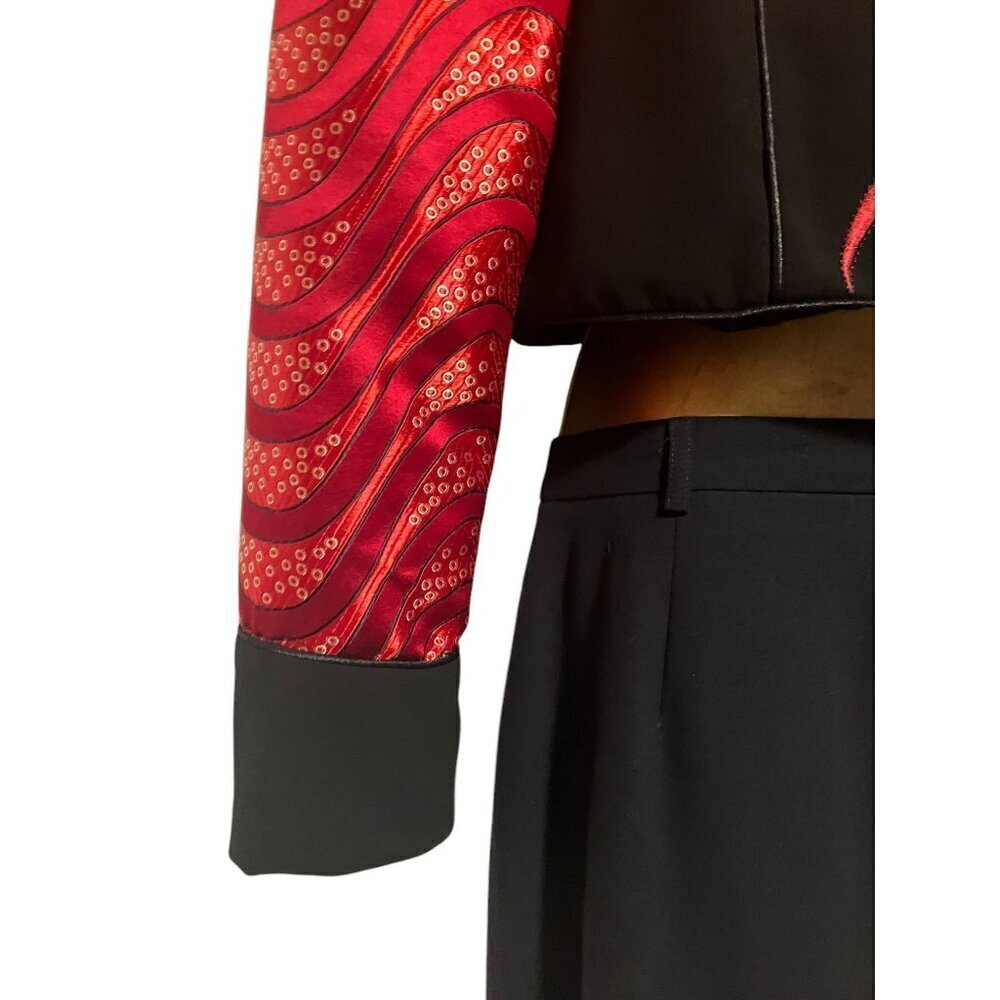 Vintage Lillie Rubin Cropped Jacket 4 Bolero Brocade Satin Octopus Ocean - Picture 6 of 10
